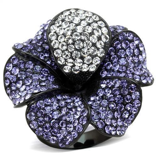 Stainless Steel Purple Crystal Pave Flower CZ Center Ring