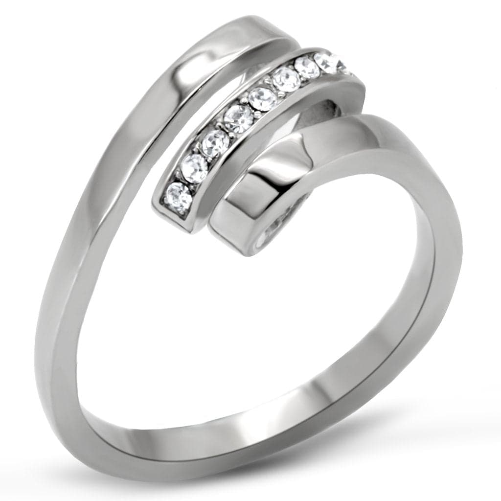 Stainless Steel CZ Channel Set Bypass Wrap Ring