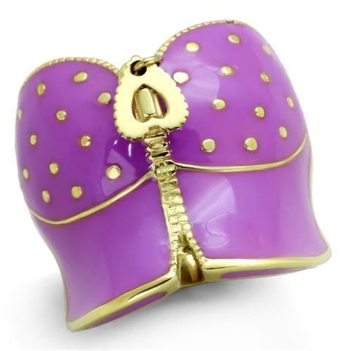 Stainless Steel Gold Purple Enamel Heart Handbag Ring