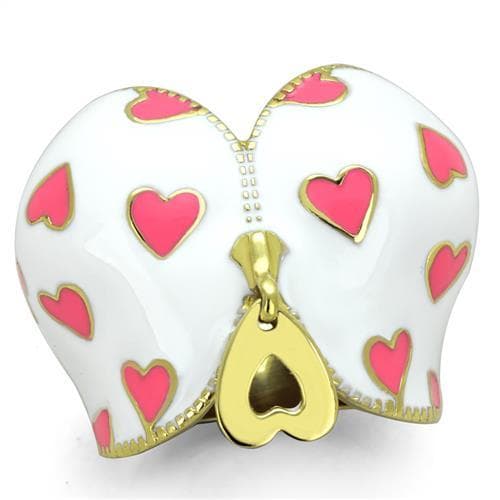 Stainless Steel White Enamel Heart Butterfly Ring