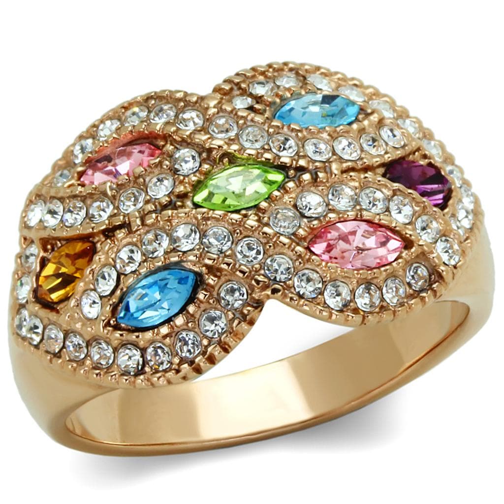 Stainless Steel Rose Gold Multi Color Marquise Crystal Dome Ring