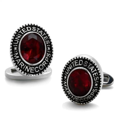 Stainless Steel US Marine Corps Red Crystal Military Cufflink