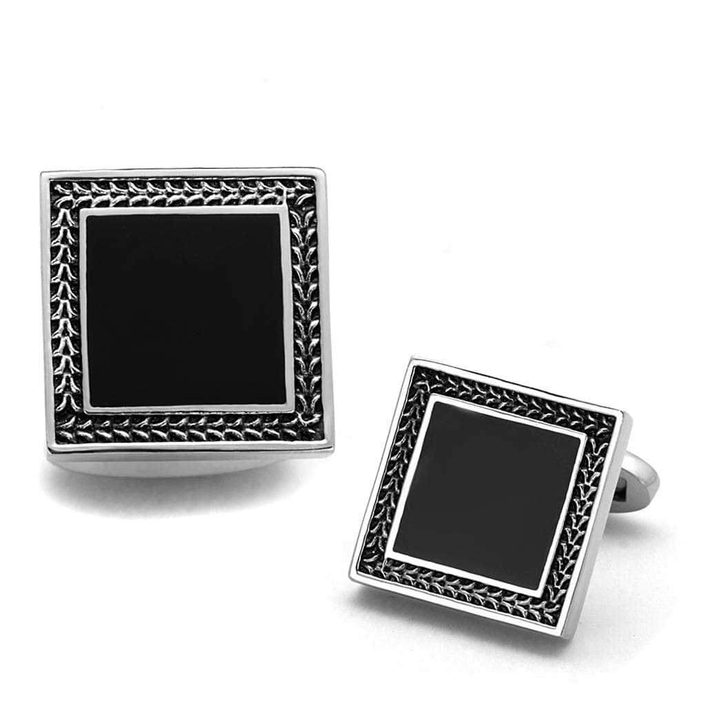 Stainless Steel Black Onyx Square Rope Border Cufflink Bracelet