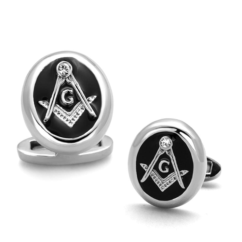 Stainless Steel Masonic Oval Black Enamel Cufflink Bracelet