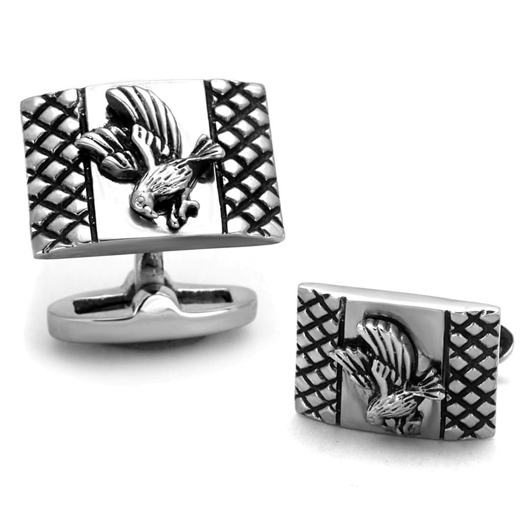 Stainless Steel Eagle Crosshatch Square Military Cufflink