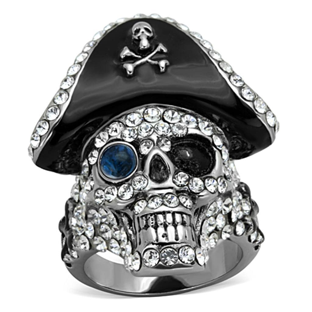 Stainless Steel CZ Pave Pirate Skull Hat Crossbones Ring
