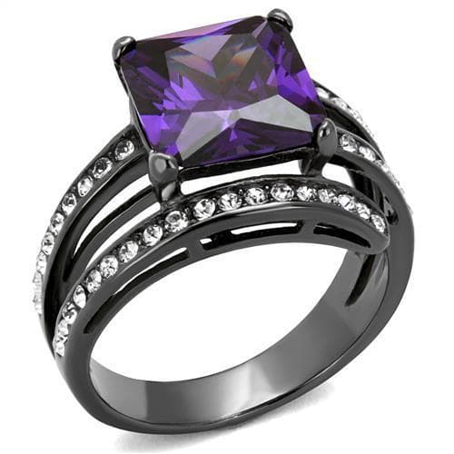 Stainless Steel Dark Purple Princess CZ Pave Split Band Ring