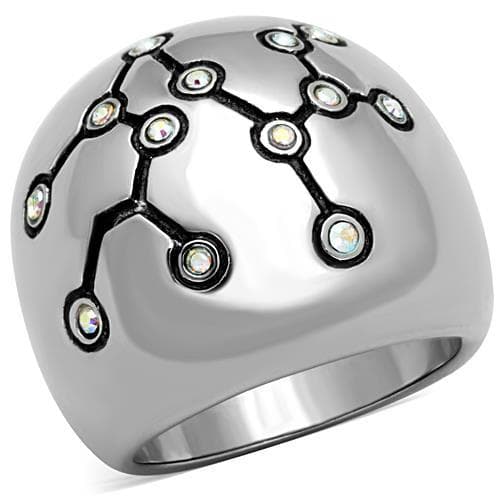 Stainless Steel Constellation Pattern CZ Dome Ring