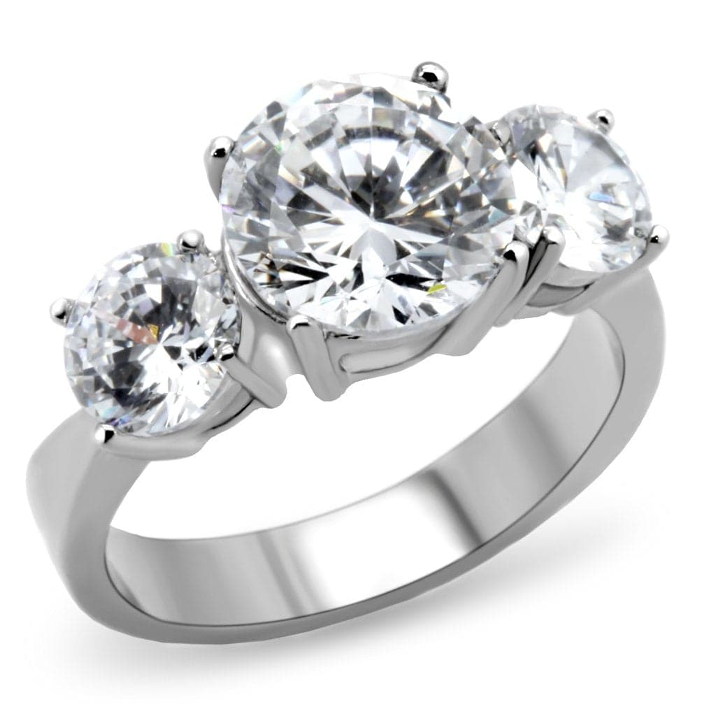 Stainless Steel CZ Triple Round Three Stone Ring