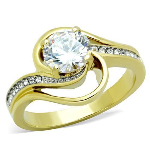 Stainless Steel Solitaire Pavé Accent Ring