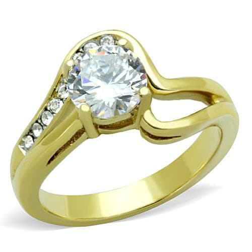 Stainless Steel Gold CZ Round Channel Split Bypass Ring