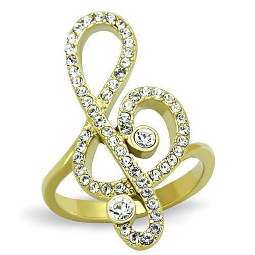 Stainless Steel Gold CZ Pave Treble Clef Music Note Ring