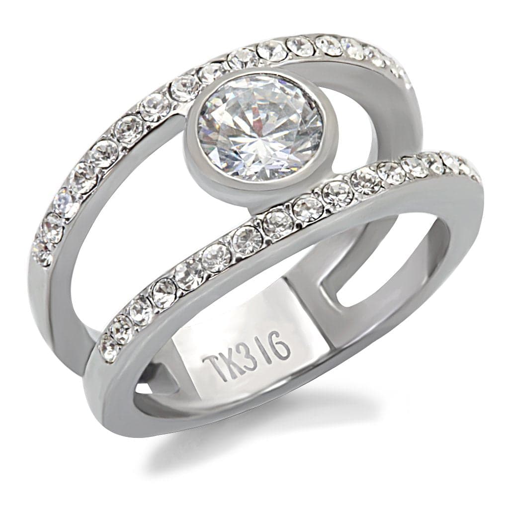 Stainless Steel CZ Round Bezel Pave Eternity Stackable Ring