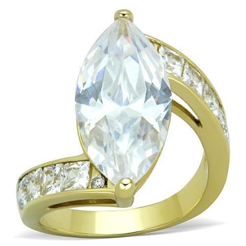 Stainless Steel Gold CZ Marquise Pave Channel Wide Ring