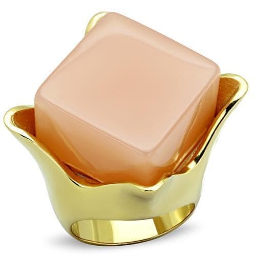 Stainless Steel Gold Peach Cats Eye Square Cabochon Ring