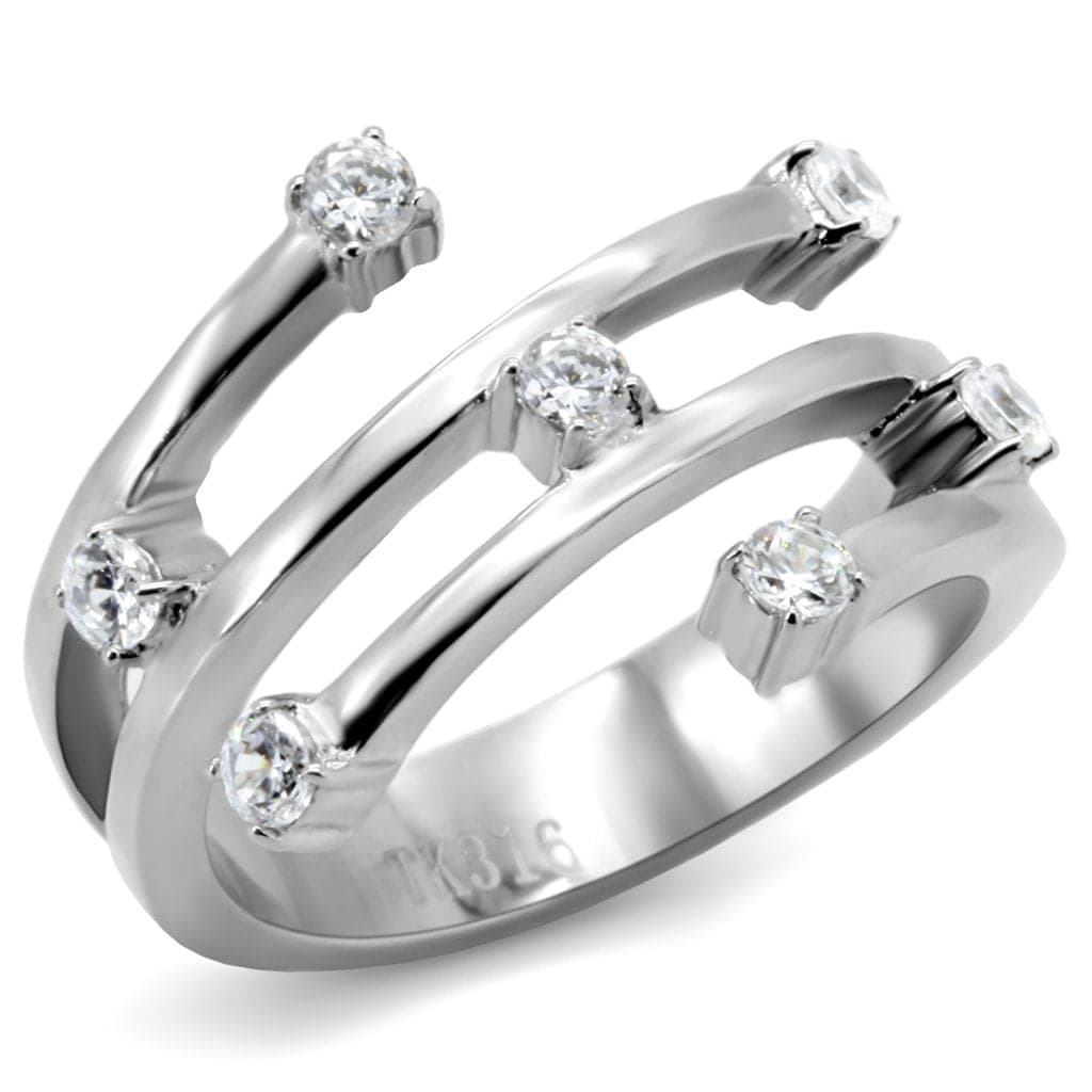 Stainless Steel CZ Double Band Open Tip Ring