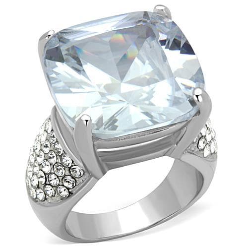 Stainless Steel CZ Large Cushion Pave Wide Cocktail Ring
