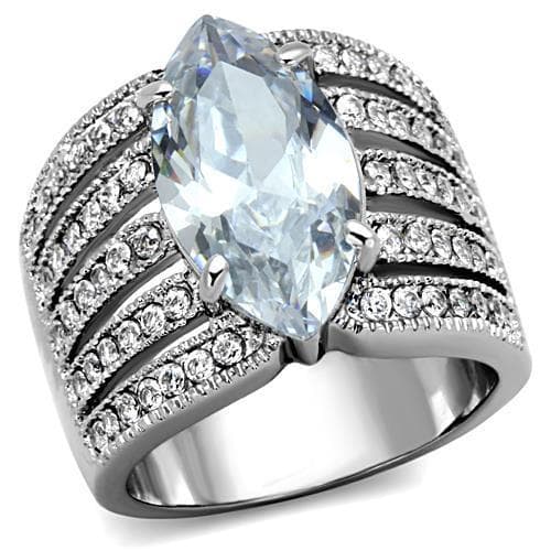 Stainless Steel CZ Marquise Multi Row Channel Wide Ring