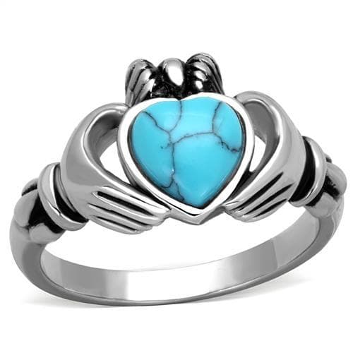 Stainless Steel Turquoise Heart Claddagh Ring