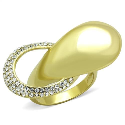 Stainless Steel Gold CZ Pave Circle Loop Modern Cocktail Ring