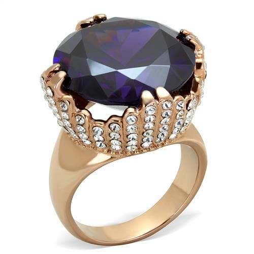 Stainless Steel Amethyst Oval Crown Rose Gold Ring
