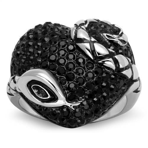 Stainless Steel Dark Black Crystal Pave Swirl Abstract Dome Ring