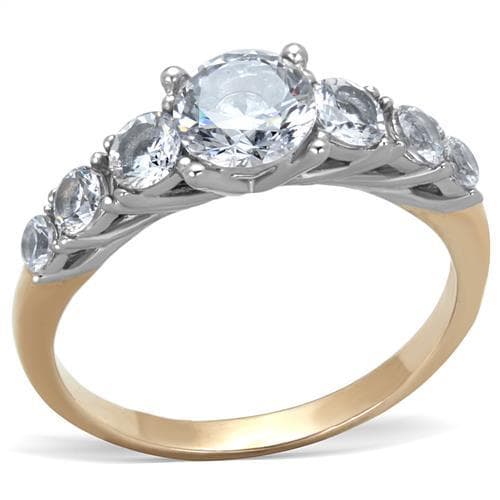 Stainless Steel Gold CZ Round Marquise Side Stones Ring