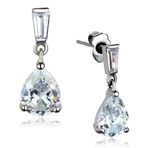 Stainless Steel CZ Pear Drop Baguette Stud Earrings