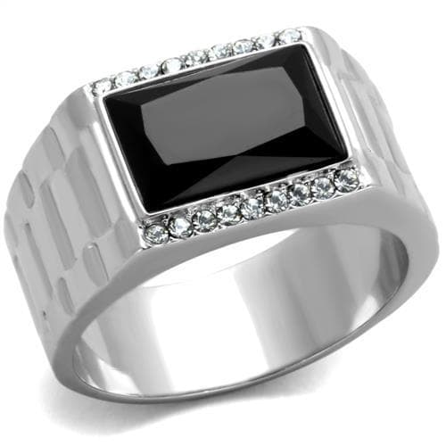Stainless Steel Onyx CZ Rectangle Signet Ring