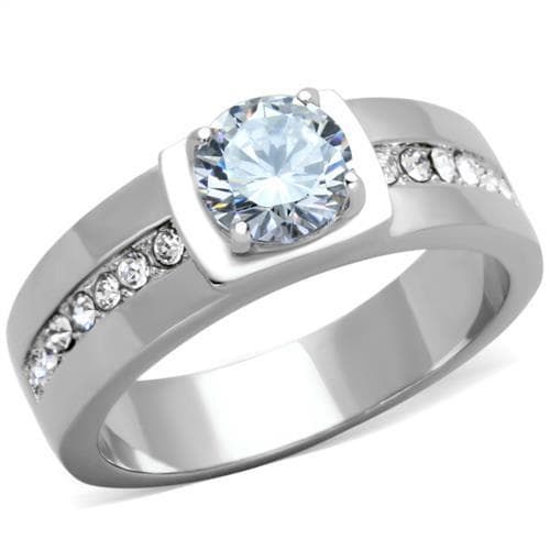 Stainless Steel CZ Round Solitaire Pave Channel Sides Ring