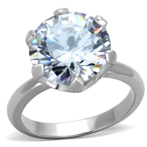 Stainless Steel CZ Oversized Round Solitaire Prong Ring