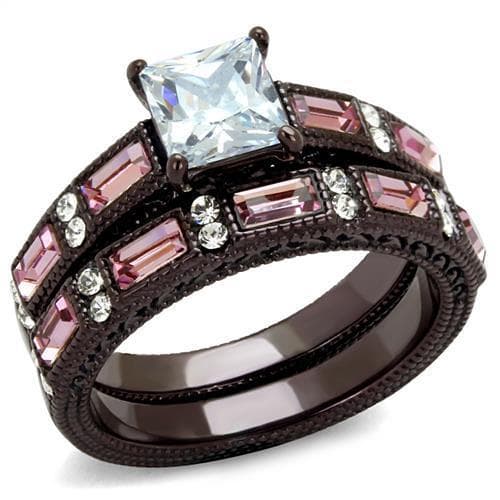 Stainless Steel Princess CZ Pink Baguette Triple Stack Dark Ring