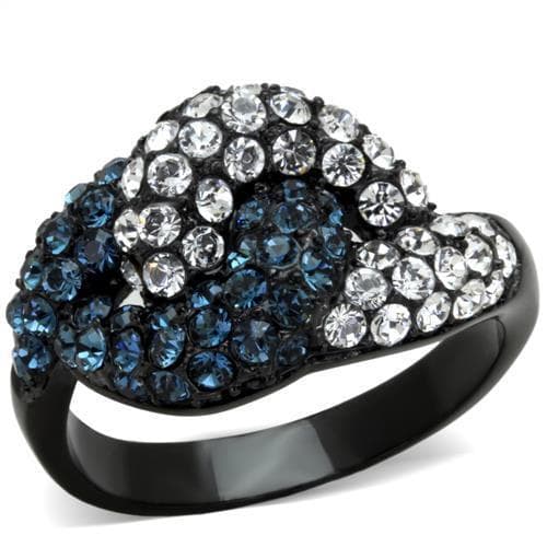 Stainless Steel Blue Clear Crystal Heart Dome Ring