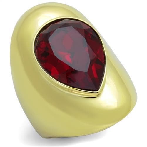 Stainless Steel Garnet Solitaire Gold Ring