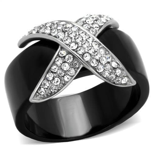 Stainless Steel Black IP CZ X-Cross Pave Dome Ring