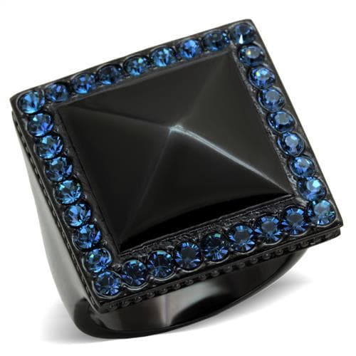 Stainless Steel Black Onyx Square Blue CZ Halo Mens Ring