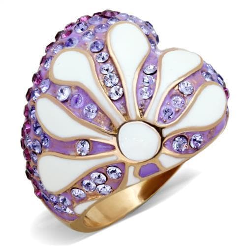 Stainless Steel Purple Enamel Flower Petal CZ Ring