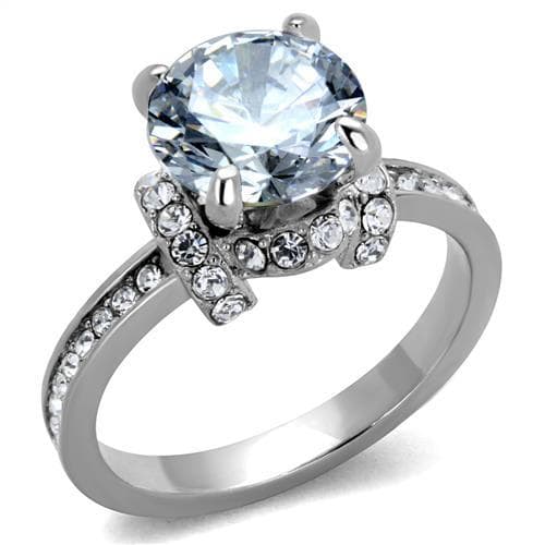 Stainless Steel CZ Round Pave Floral Halo Ring