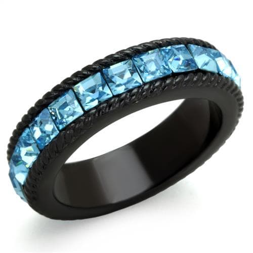 Stainless Steel Light Blue Princess Channel Eternity Black Ring
