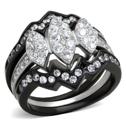Stainless Steel CZ Marquise Round Elaborate Bridal Set Black Ring