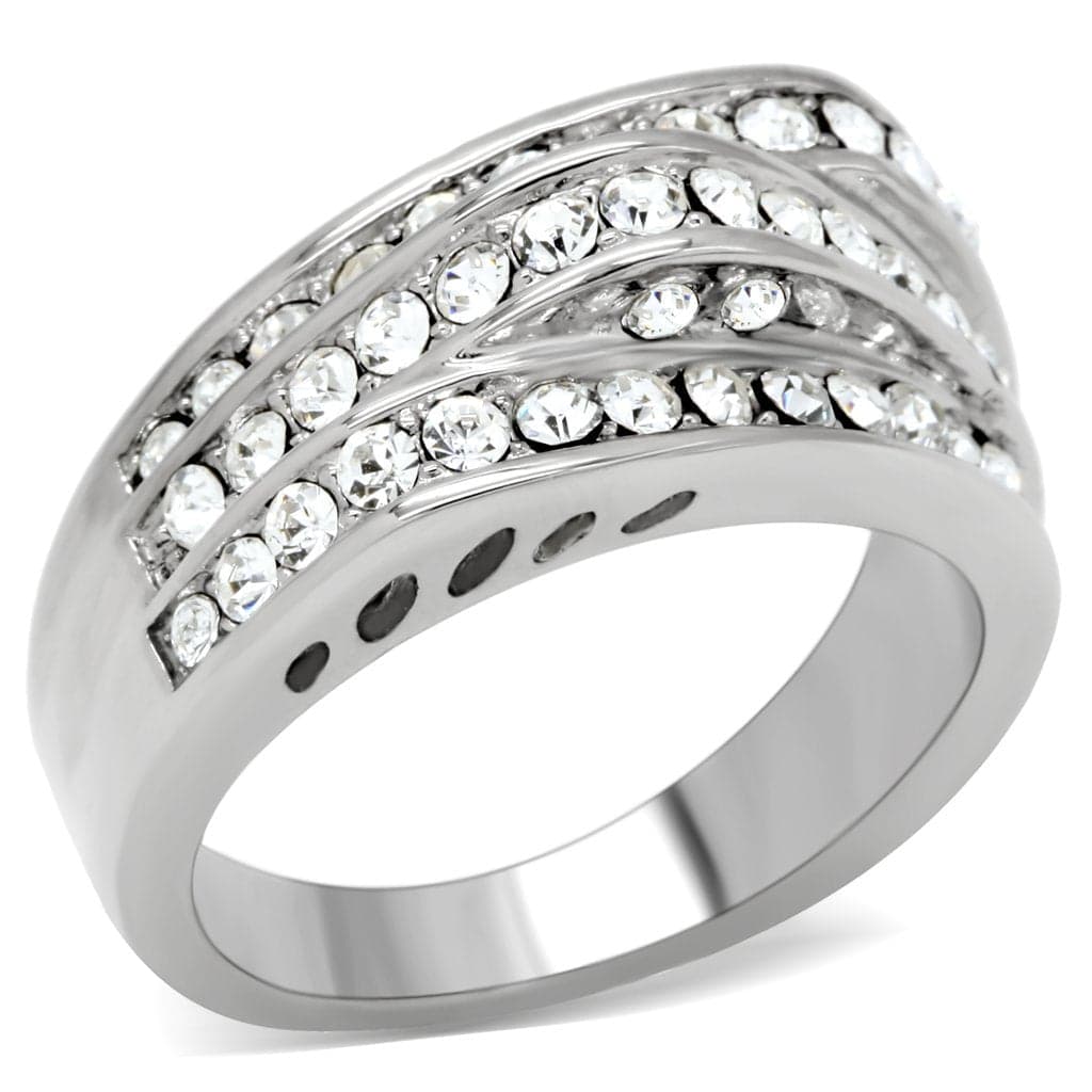 Stainless Steel CZ Multi Row Channel Eternity Band Ring