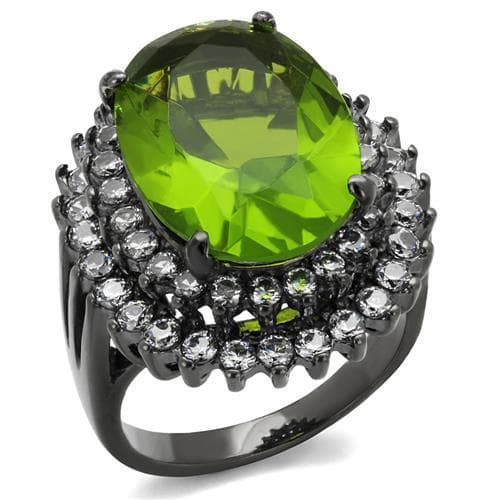 Stainless Steel Green Peridot Oval CZ Halo Black IP Ring