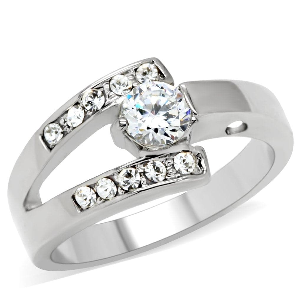 Stainless Steel CZ Round Halo Channel Bridal Set Ring