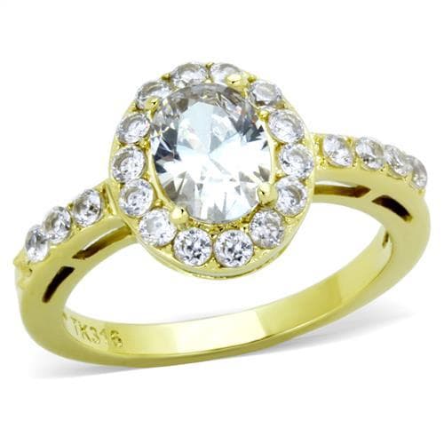 Stainless Steel Gold IP Oval CZ Halo Ring | The Stainless Jewelry