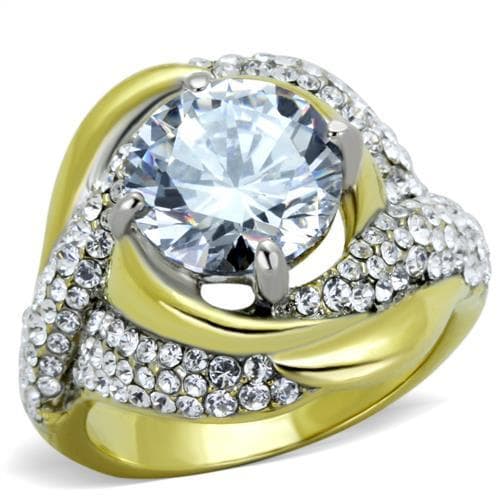 Stainless Steel Two Tone CZ Round Halo Swirl Ring