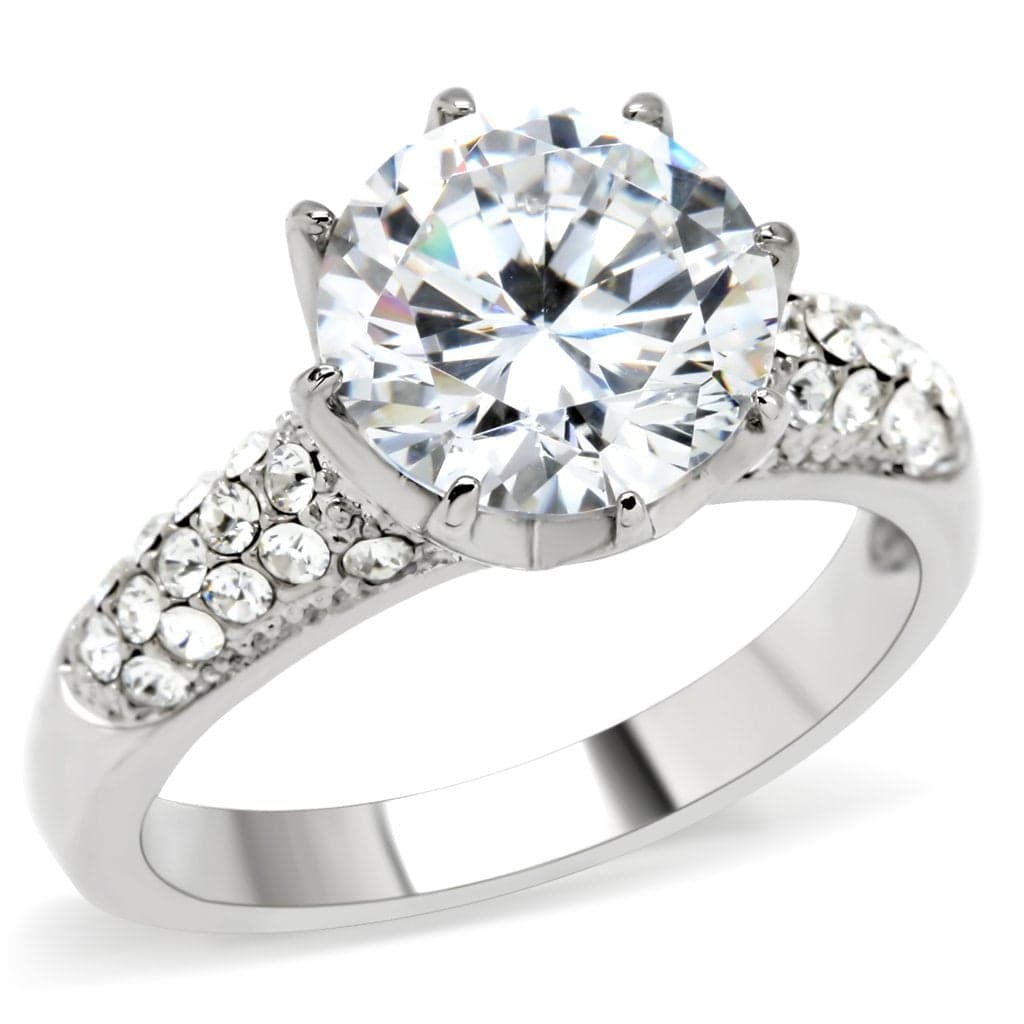 Stainless Steel CZ Large Round Solitaire Pave Cathedral Ring