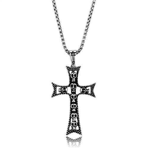Stainless Steel Beaded Circle Cross Pendant Necklace