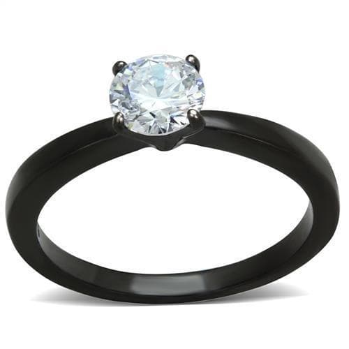 Stainless Steel Black IP CZ Round Solitaire Wide Band Ring