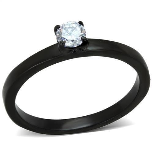 Stainless Steel Black IP CZ Round Solitaire Slim Ring