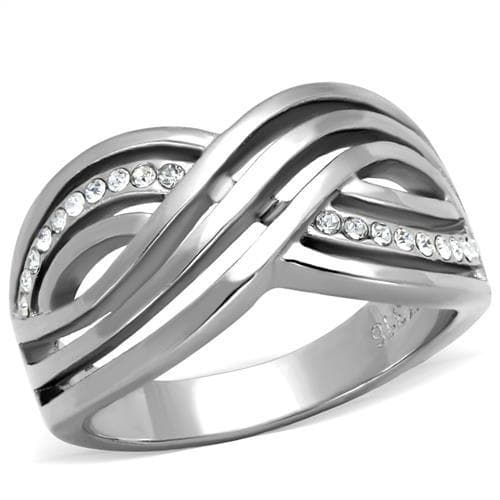 Stainless Steel CZ Wave Crossover Pave Ring